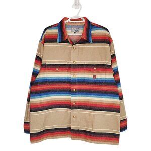 Vintage 80s 90s Kenzo Stripped button up wool flannel shirt tan size XL